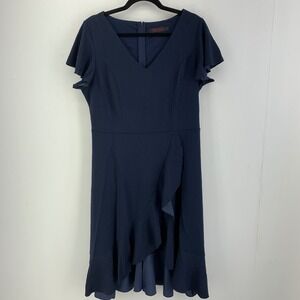 Dress Tells Womens XL Faux Wrap Blue Stretch Flounce Whimsigoth Goth Grunge